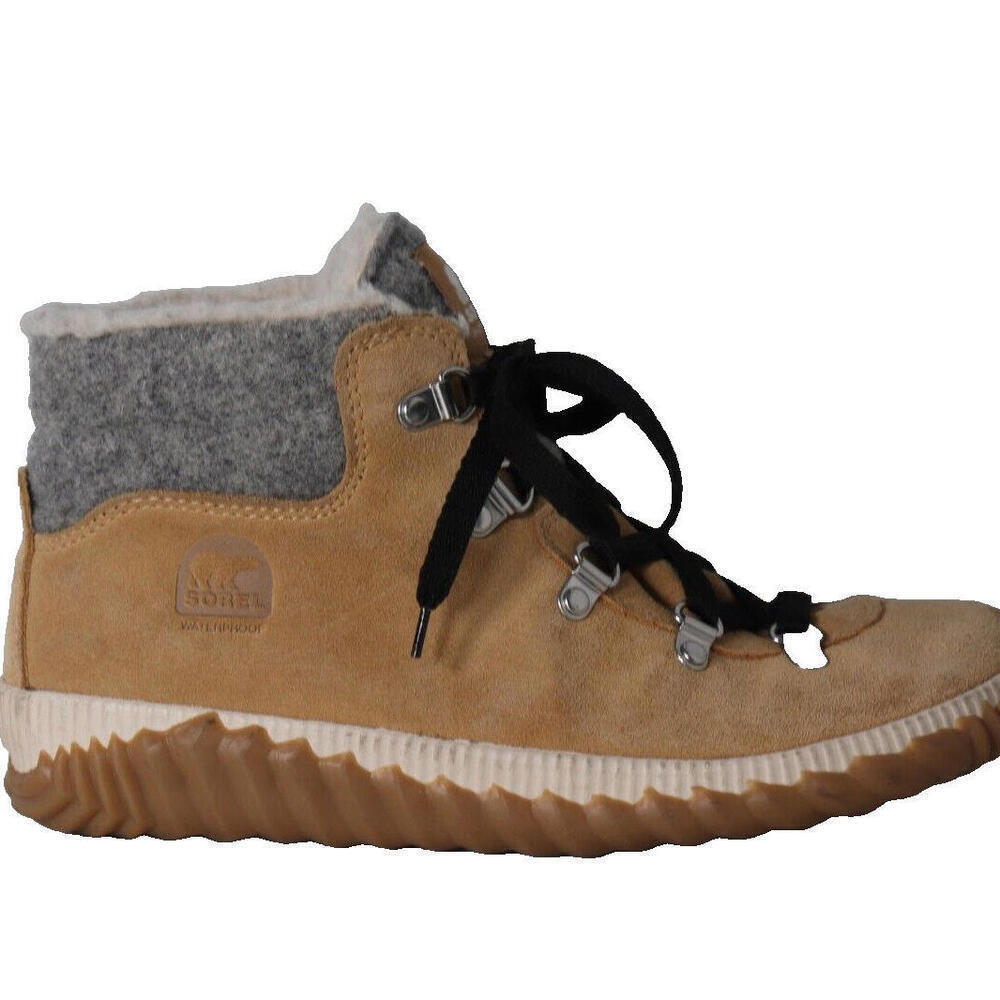 Sorel Women's 6 Tan Leather Waterproof Lace Up Winter Boots Faux Fur Solid